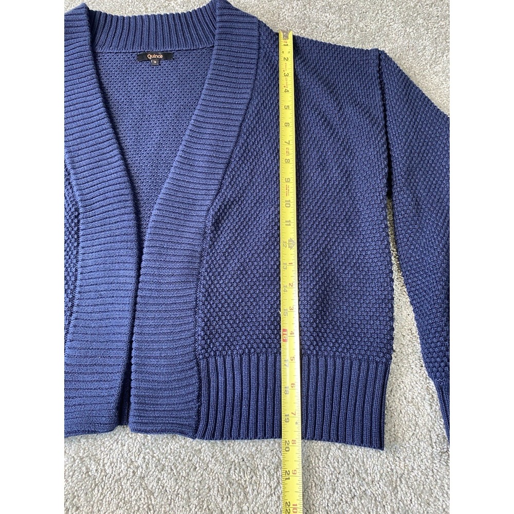 Quince Women 100% Organic Cotton Waffle Stitch Open Cardigan Navy Blue Small - Picture 8 of 10